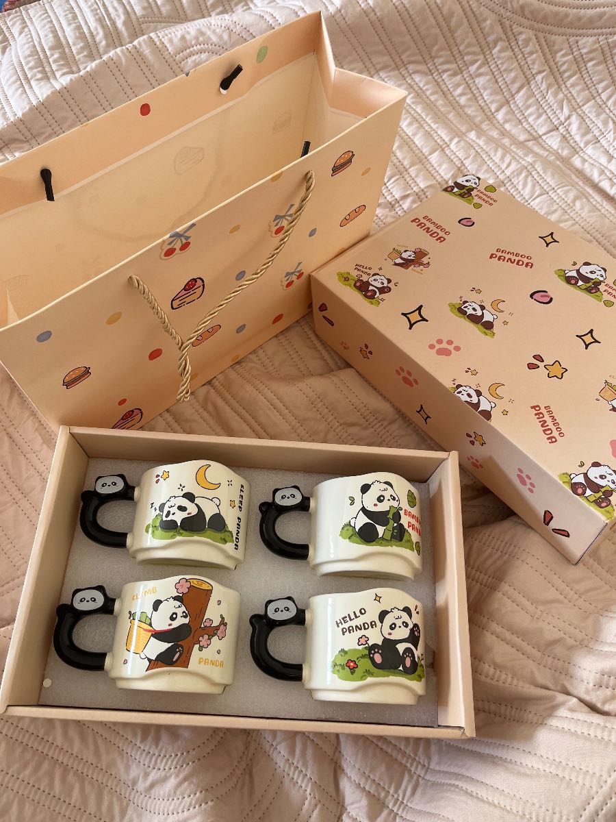 🐼 مجموعة أكواب سيراميك على شكل باندا (Bamboo Panda Stacking/Gift Mug Set)