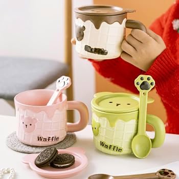 🧇 مج سيراميك بتصميم وافل ودب (Waffle Bear Mug)
